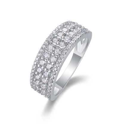 Moissanite Quadruple Row Pave Half Eternity Wedding Band Ring-Sterling Silver-lornajewelry