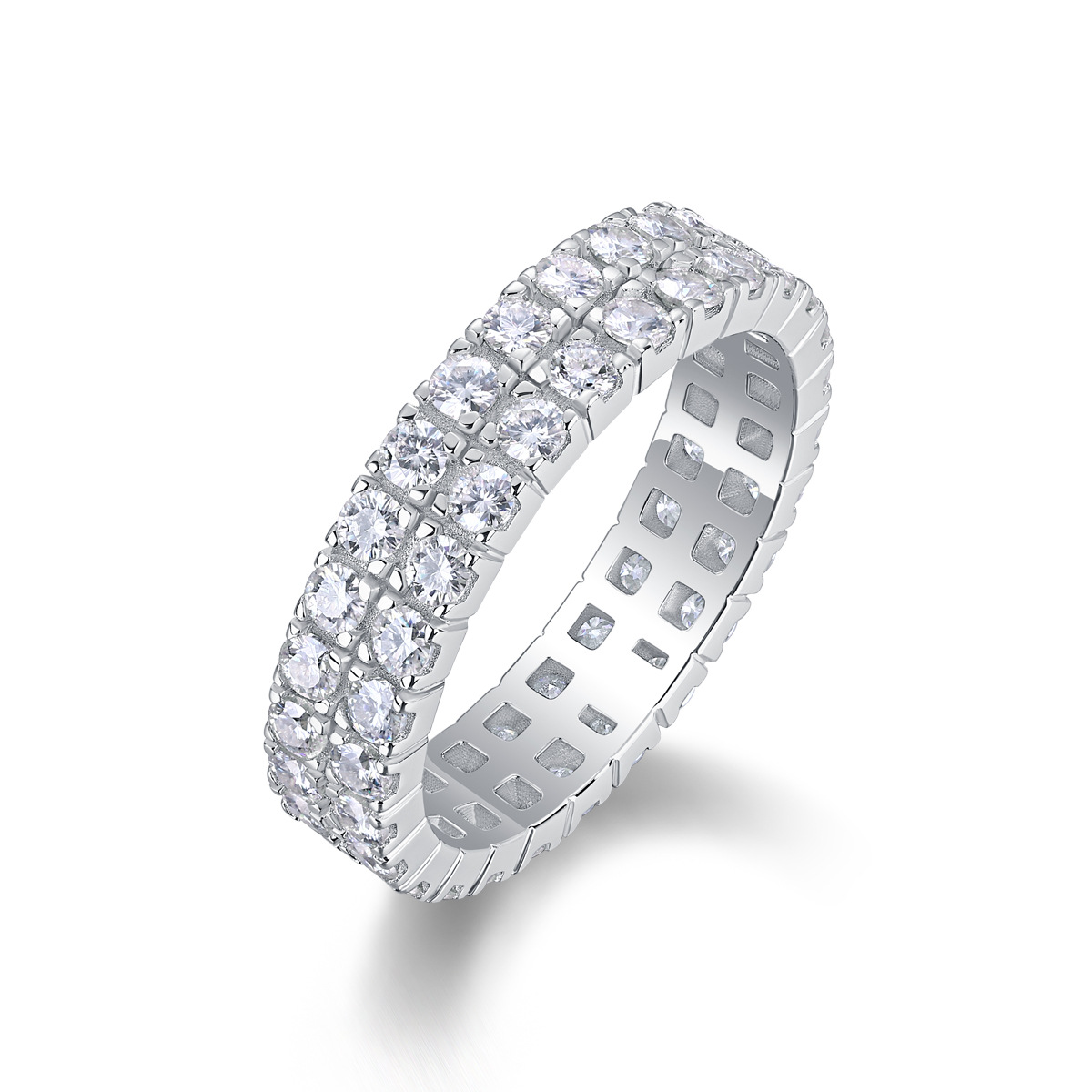 Moissanite Double Row Pave Full Eternity Wedding Band Stackable Ring-Sterling Silver-lornajewelry