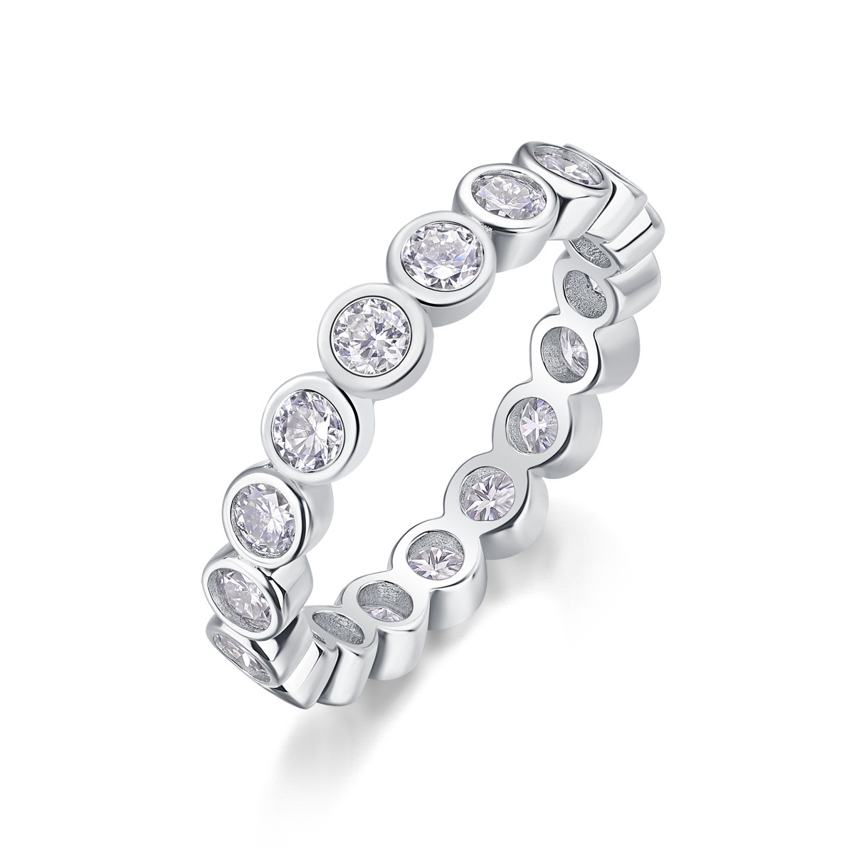 Moissanite Milgrain Bezel Set Full Eternity Wedding Band Stackable Ring-Sterling Silver-lornajewelry
