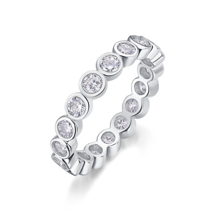 Moissanite Milgrain Bezel Set Full Eternity Wedding Band Stackable Ring-Sterling Silver-lornajewelry