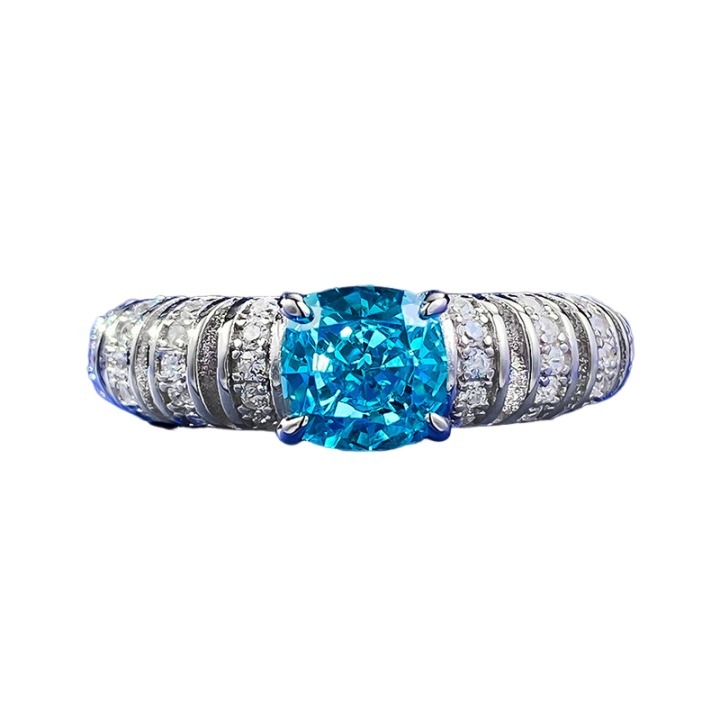1Ct Luxury Aquamarine Blue Cushion Gemstone Ring White Accent Band-Sterling Silver-lornajewelry