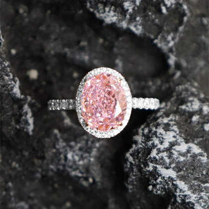 2.5Ct Oval Pink Gemstone Halo Ring Silver Band-Sterling Silver-lornajewelry