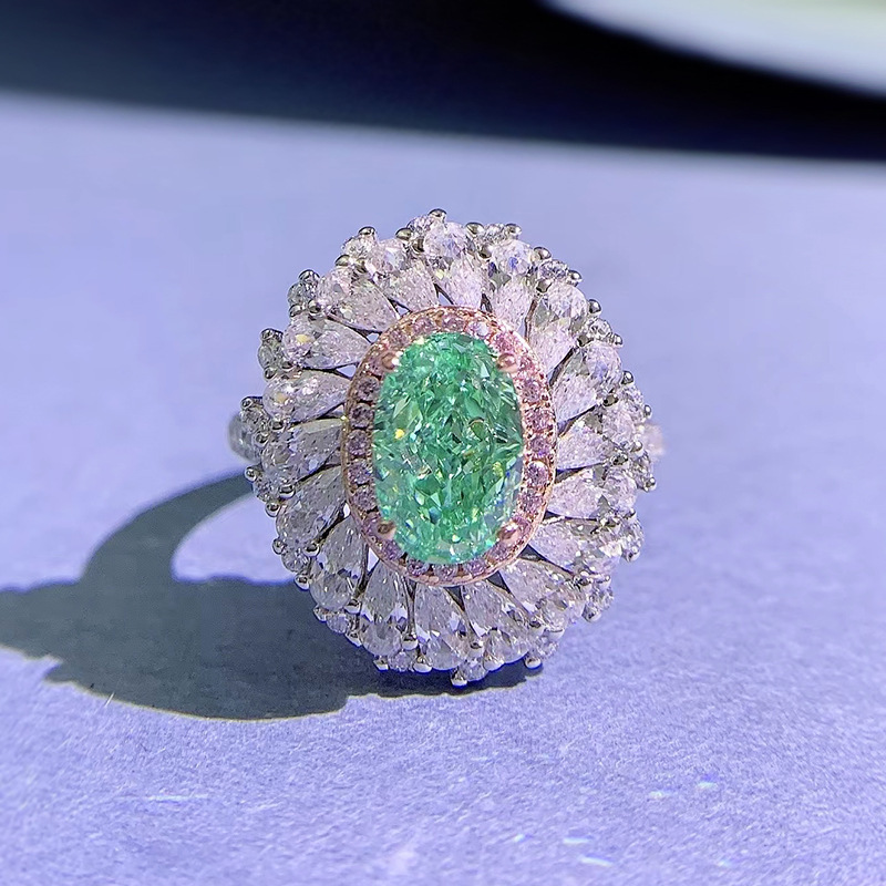 2.5Ct Luxury Oval Paraiba Color Gemstone Ring with Double Halo Design-Sterling Silver-lornajewelry