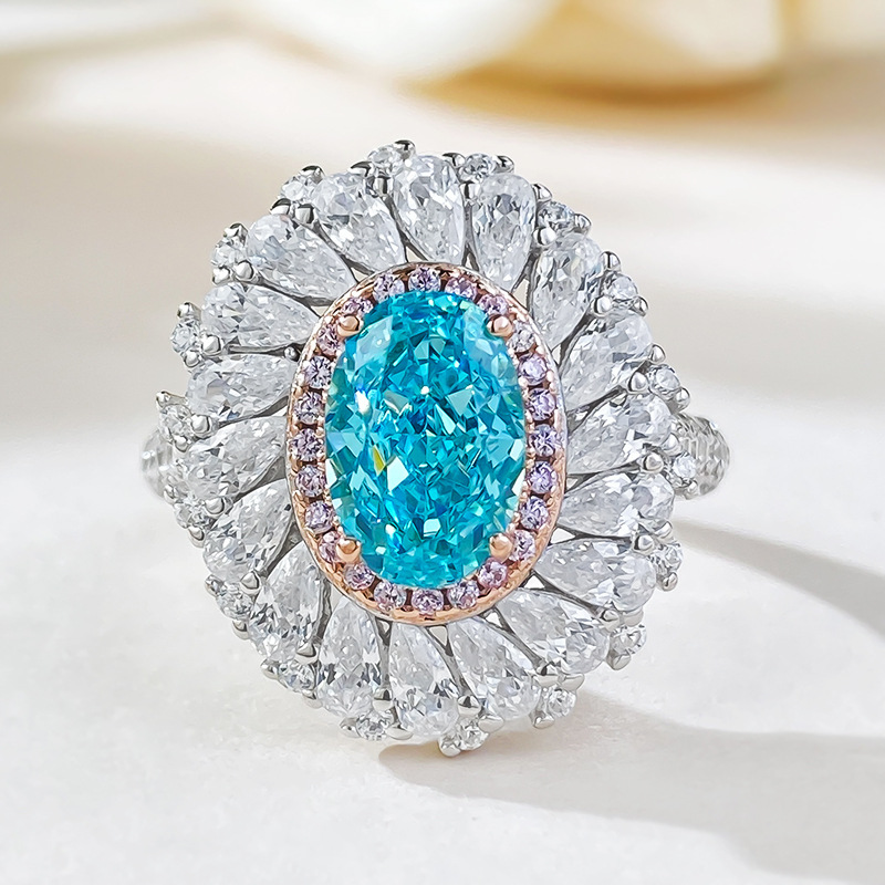 2.5Ct Luxury Oval Paraiba Color Gemstone Double Halo Design Ring-Sterling Silver-lornajewelry