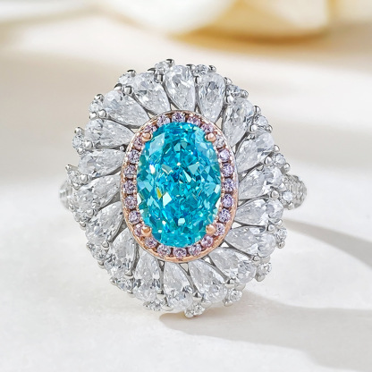 2.5Ct Luxury Oval Paraiba Color Gemstone Double Halo Design Ring-Sterling Silver-lornajewelry