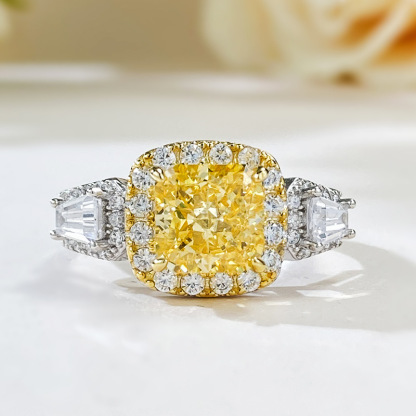 2Ct Yellow Cushion Gemstone Halo Side Stone Accents Ring-Sterling Silver-lornajewelry