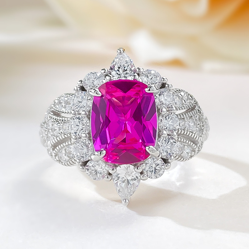 2.5Ct Luxury Pink Cushion Gemstone Ornate Halo Ring-Sterling Silver-lornajewelry