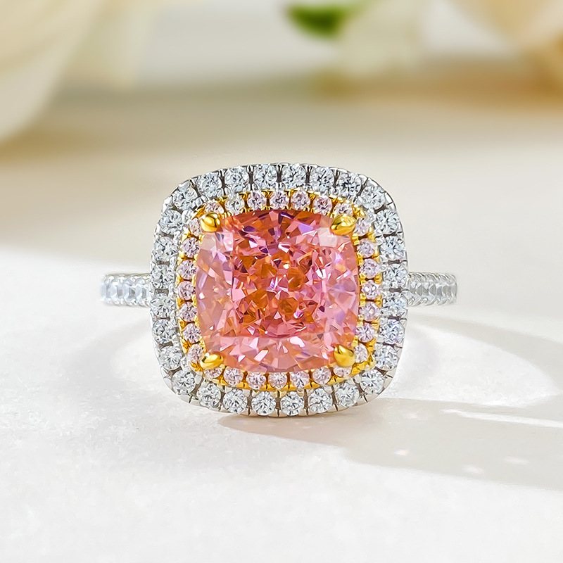 2.5Ct Cushion Cut Pink Gemstone Double Halo Design Ring-Sterling Silver-lornajewelry