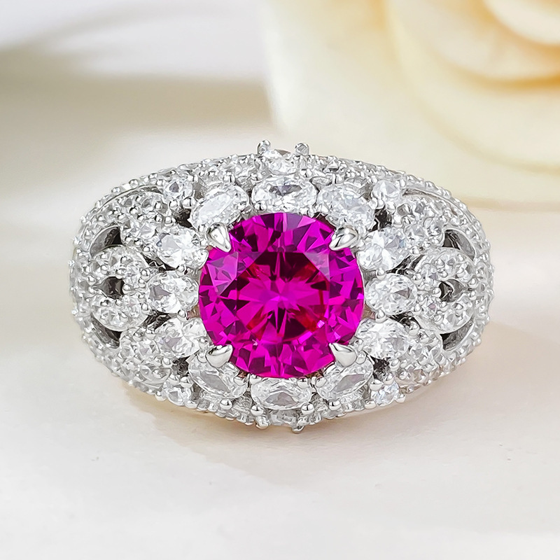 2.0Ct Luxury Pink Round Gemstone Ornate Halo Ring-Sterling Silver-lornajewelry