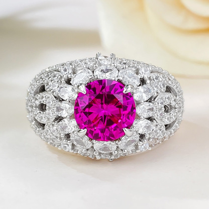2.0Ct Luxury Pink Round Gemstone Ornate Halo Ring-Sterling Silver-lornajewelry
