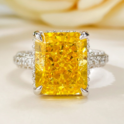 6Ct Luxury Radiant White Gemstone Pave Setting Ring-Sterling Silver-lornajewelry