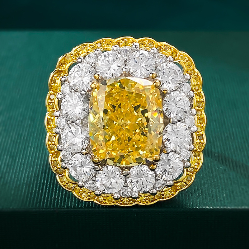 6.0Ct Luxury Yellow Cushion Gemstone Double Halo Design Ring-Sterling Silver-lornajewelry