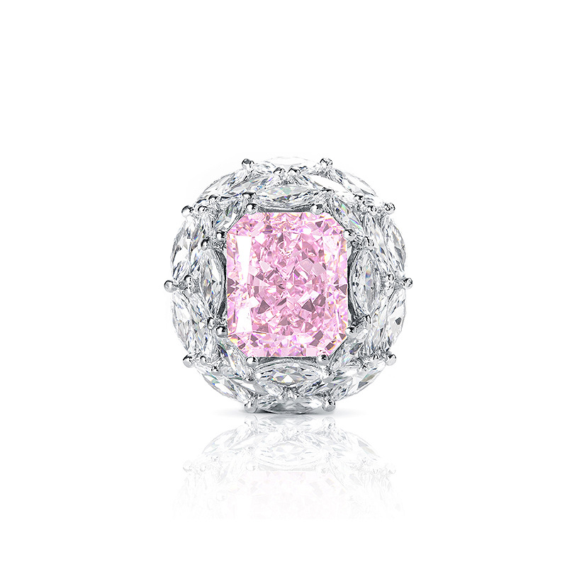 6.5Ct Luxury Elegant Pink Radiant Gemstone Floral Design Halo Ring-Sterling Silver-lornajewelry
