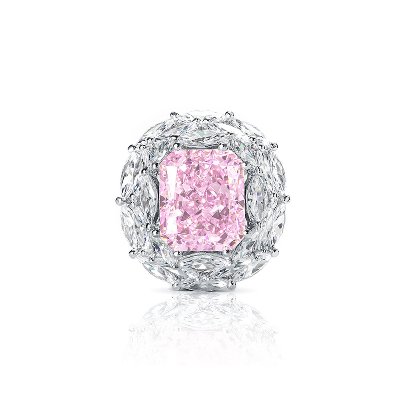 6.5Ct Luxury Elegant Pink Radiant Gemstone Floral Design Halo Ring-Sterling Silver-lornajewelry