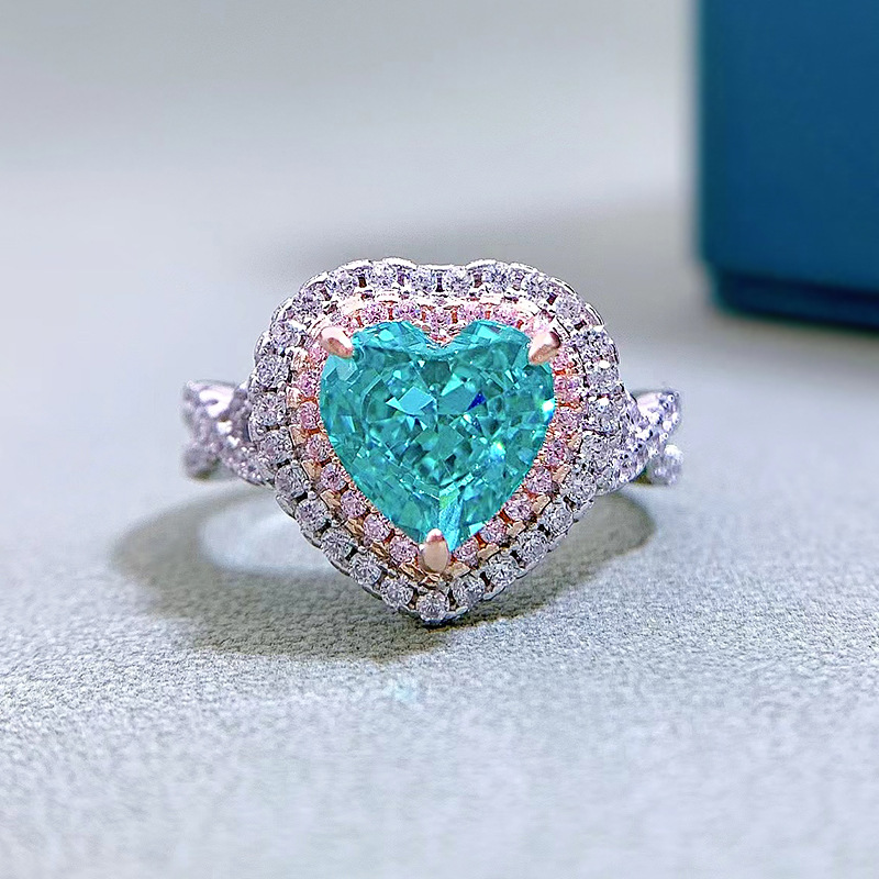 2Ct Romantic Heart Shape Paraiba Gemstone Double Halo Ring-Sterling Silver-lornajewelry