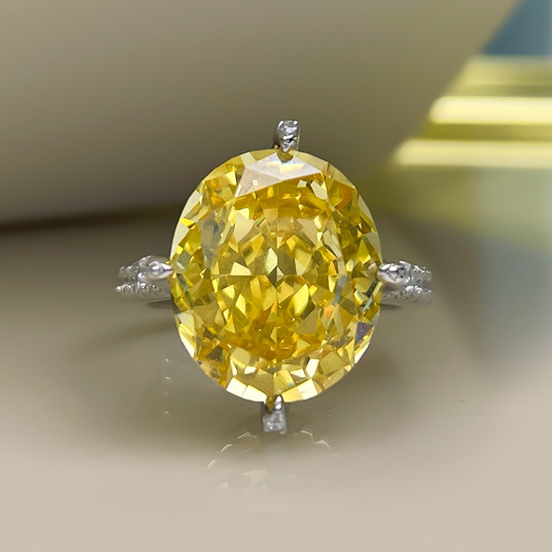 11Ct Yellow Oval Cut Pave Setting Ring-Sterling Silver-lornajewelry