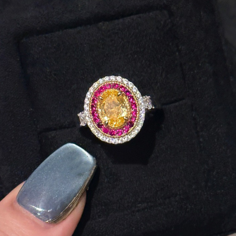 3Ct Luxury Yellow Oval Stone Double Halo Design Ring-Sterling Silver-lornajewelry