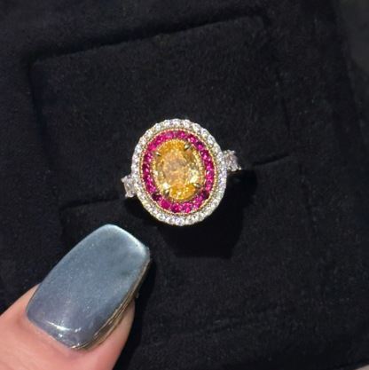 3Ct Luxury Yellow Oval Stone Double Halo Design Ring-Sterling Silver-lornajewelry