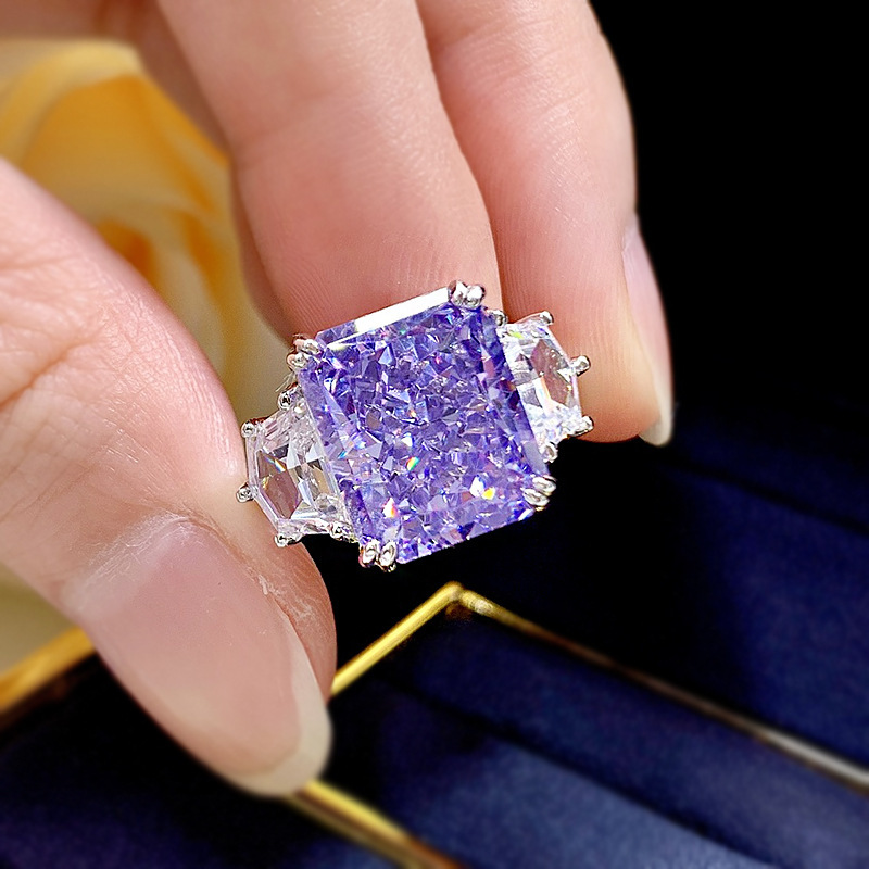6Ct Purple Radiant Cut Three-Stone Ring-Sterling Silver-lornajewelry