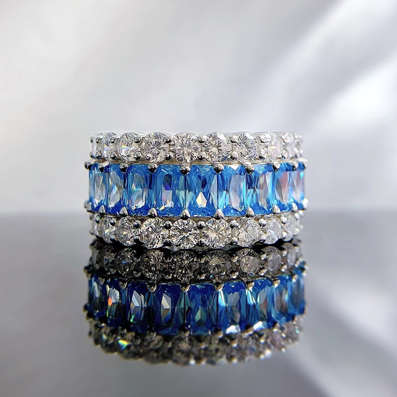 Multi-Color Full Eternity Band – 8 Vibrant Variants in Baguette & Round Cut-Sterling Silver-lornajewelry