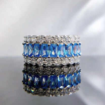 Multi-Color Full Eternity Band – 8 Vibrant Variants in Baguette & Round Cut-Sterling Silver-lornajewelry