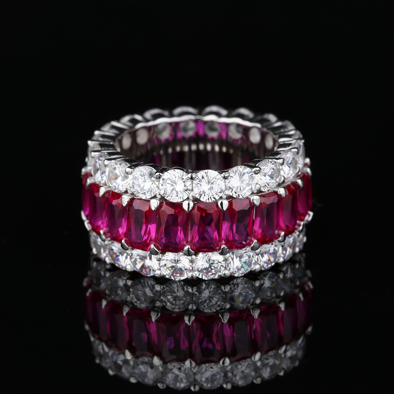 Multi-Color Full Eternity Band – 8 Vibrant Variants in Baguette & Round Cut-Sterling Silver-lornajewelry