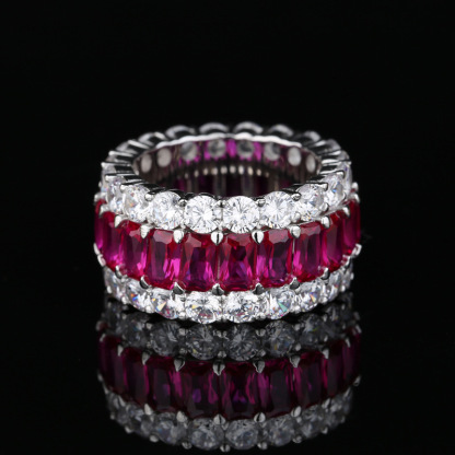 Multi-Color Full Eternity Band – 8 Vibrant Variants in Baguette & Round Cut-Sterling Silver-lornajewelry