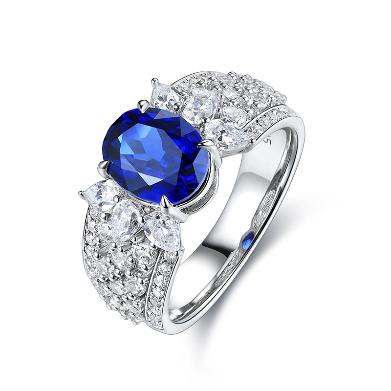 1Ct Blue Oval Cut Marquise Pave Ring-Sterling Silver-lornajewelry