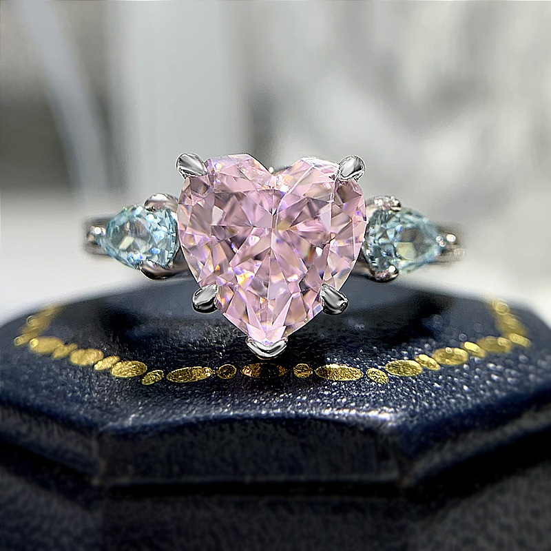 2.5Ct Pink Heart Cut Three-Stone Ring-Sterling Silver-lornajewelry