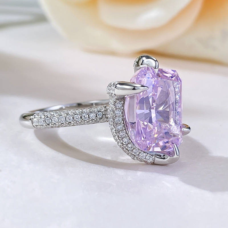 6Ct Pink Radiant Cut Pave Ring-Sterling Silver-lornajewelry