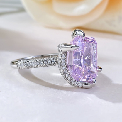 6Ct Pink Radiant Cut Pave Ring-Sterling Silver-lornajewelry
