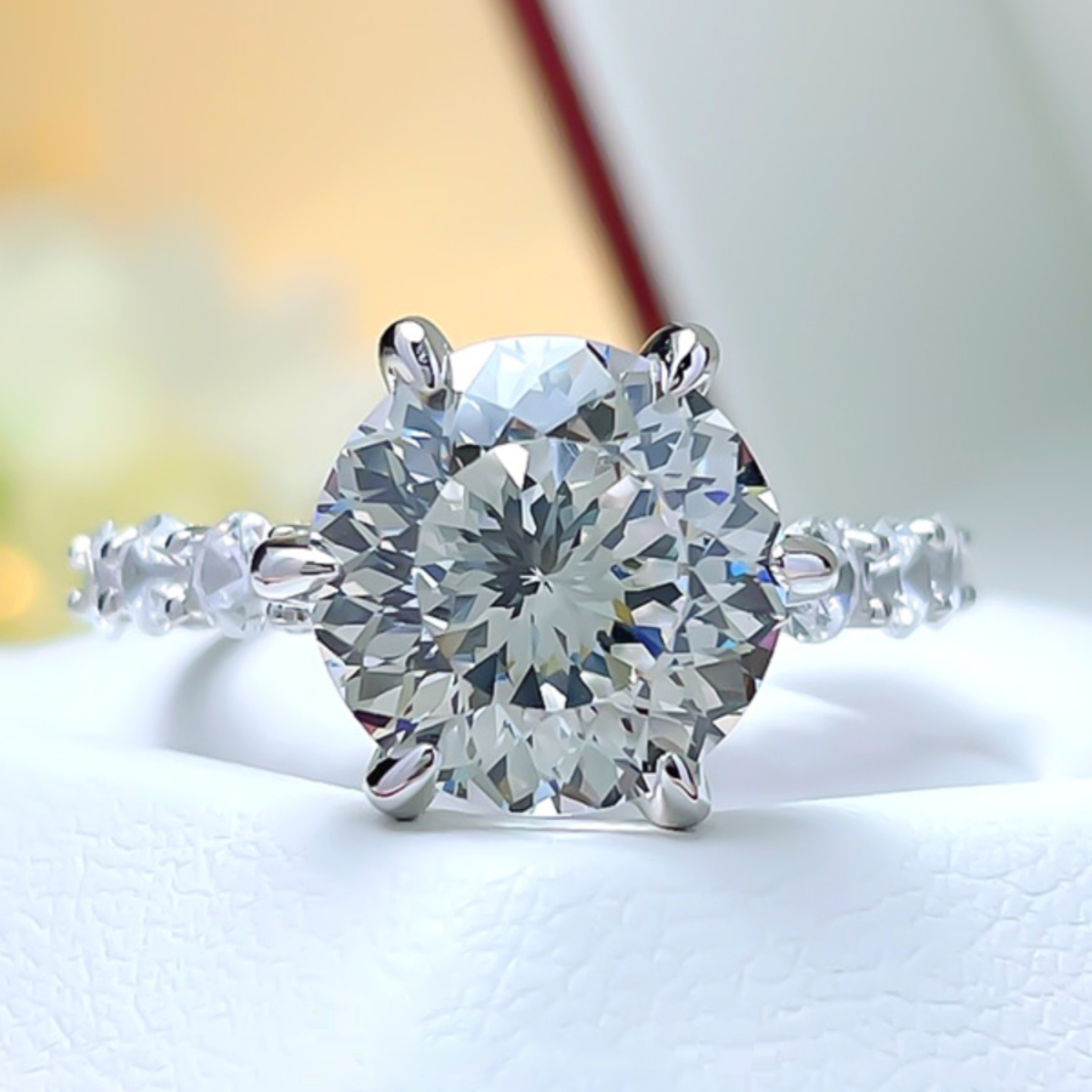 5Ct White Round Cut Prong Setting Ring-Sterling Silver-lornajewelry