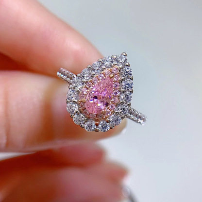 0.5Ct Pink Pear Cut Halo Setting Ring-Sterling Silver-lornajewelry