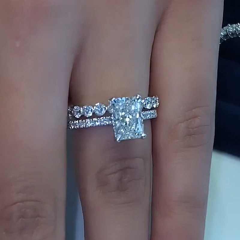 Stunning Radiant Cut  Wedding Set In Sterling Silver-Sterling Silver-lornajewelry