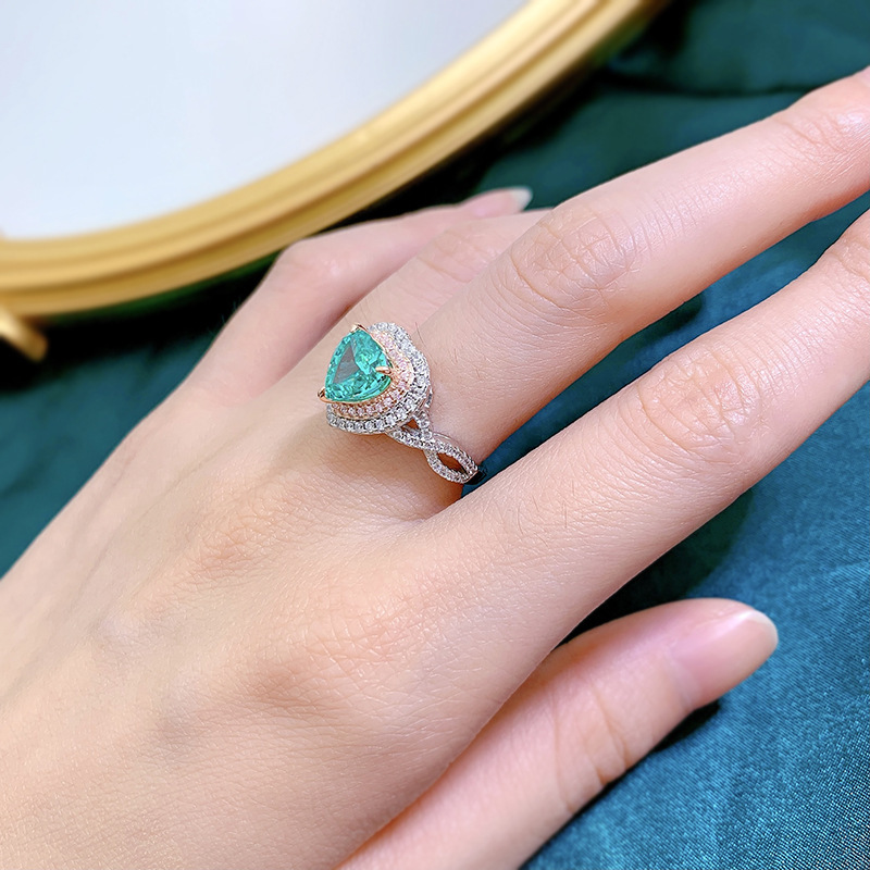 2Ct Romantic Heart Shape Paraiba Gemstone Double Halo Ring-Sterling Silver-lornajewelry