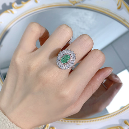 2.5Ct Luxury Oval Paraiba Color Gemstone Ring with Double Halo Design-Sterling Silver-lornajewelry