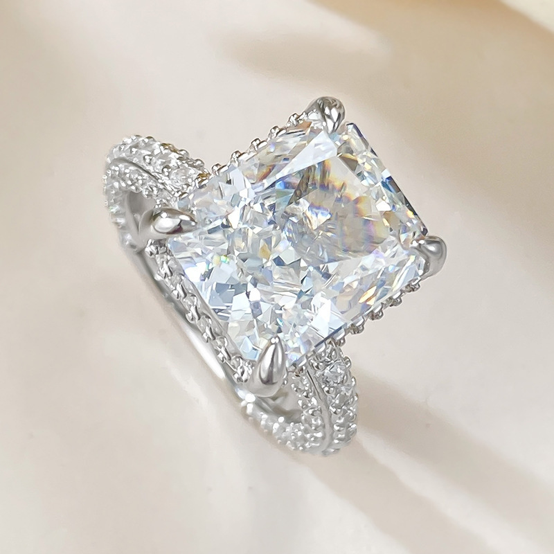 6Ct Luxury Radiant White Gemstone Pave Setting Ring-Sterling Silver-lornajewelry