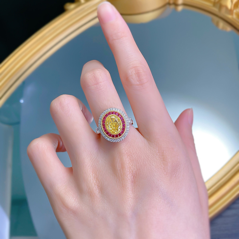 3Ct Luxury Yellow Oval Stone Double Halo Design Ring-Sterling Silver-lornajewelry