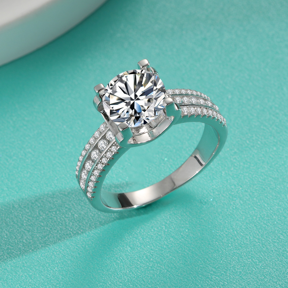 2Ct/3Ct/5Ct Moissanite Brilliant Round Cut Engagement Ring For Women In Sterling Silver-Sterling Silver-lornajewelry
