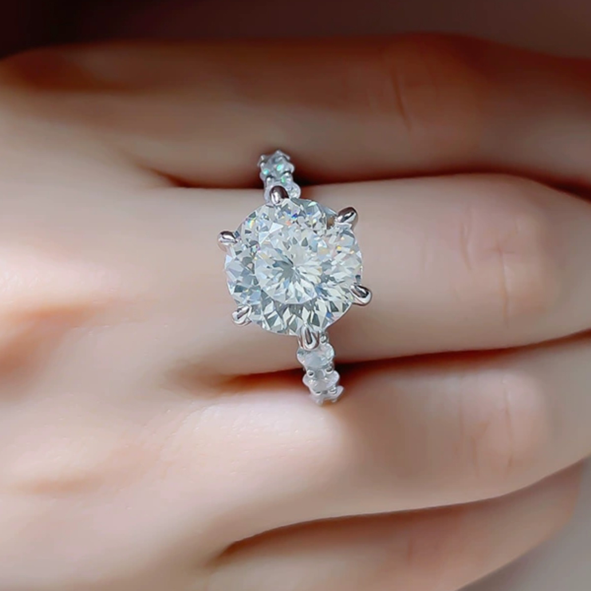 5Ct White Round Cut Prong Setting Ring-Sterling Silver-lornajewelry