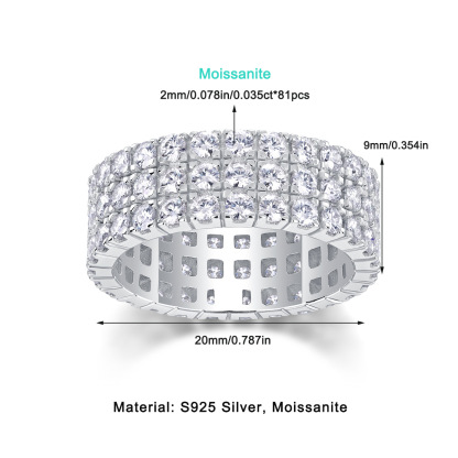 Moissanite Triple Row Pave Full Eternity Wedding Band Stackable Ring-Sterling Silver-lornajewelry