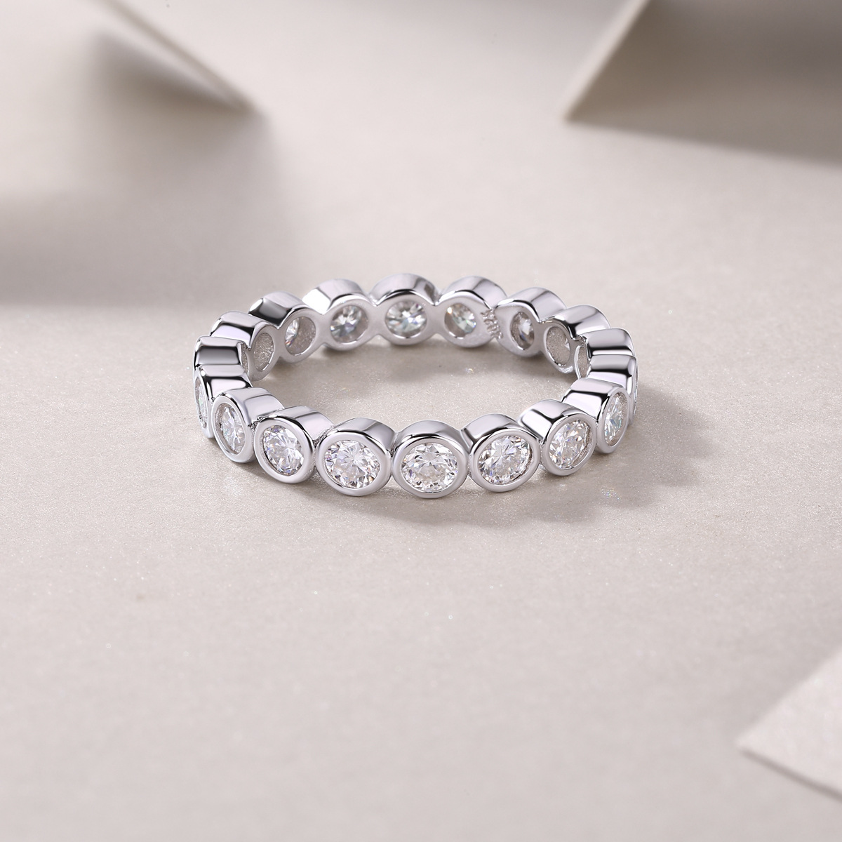 Moissanite Milgrain Bezel Set Full Eternity Wedding Band Stackable Ring-Sterling Silver-lornajewelry