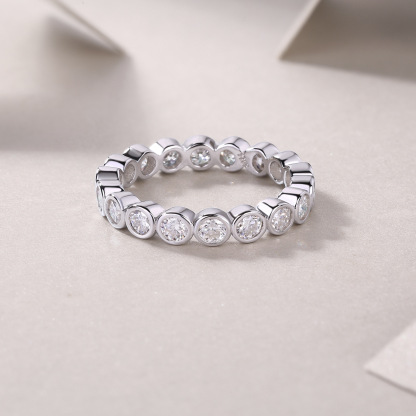 Moissanite Milgrain Bezel Set Full Eternity Wedding Band Stackable Ring-Sterling Silver-lornajewelry