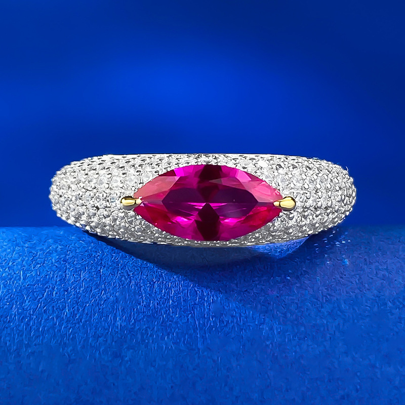 1Ct Rose Ruby Marquise Cut Pave Setting Ring-Sterling Silver-lornajewelry