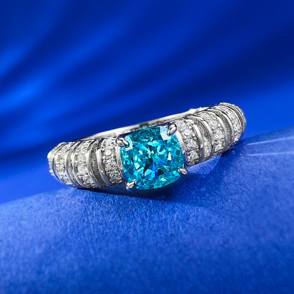 1Ct Luxury Aquamarine Blue Cushion Gemstone Ring White Accent Band-Sterling Silver-lornajewelry