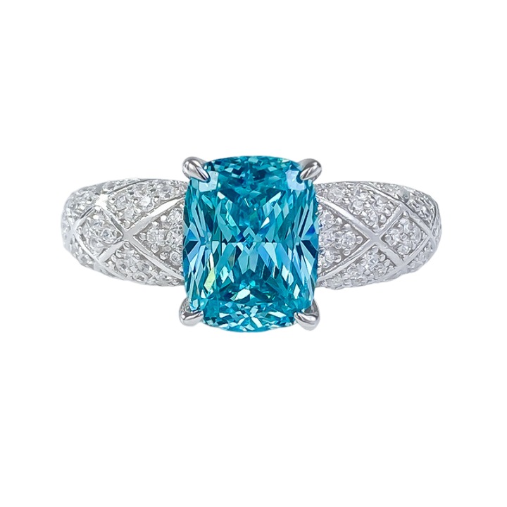 2.5Ct Luxury Cushion Cut Paraiba Gemstone Ring White Accent Band-Sterling Silver-lornajewelry