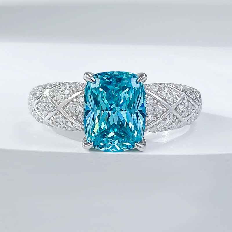 2.5Ct Luxury Cushion Cut Paraiba Gemstone Ring White Accent Band-Sterling Silver-lornajewelry