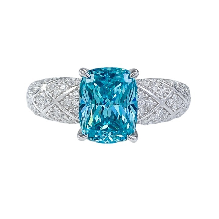 2.5Ct Luxury Cushion Cut Paraiba Gemstone Ring White Accent Band-Sterling Silver-lornajewelry