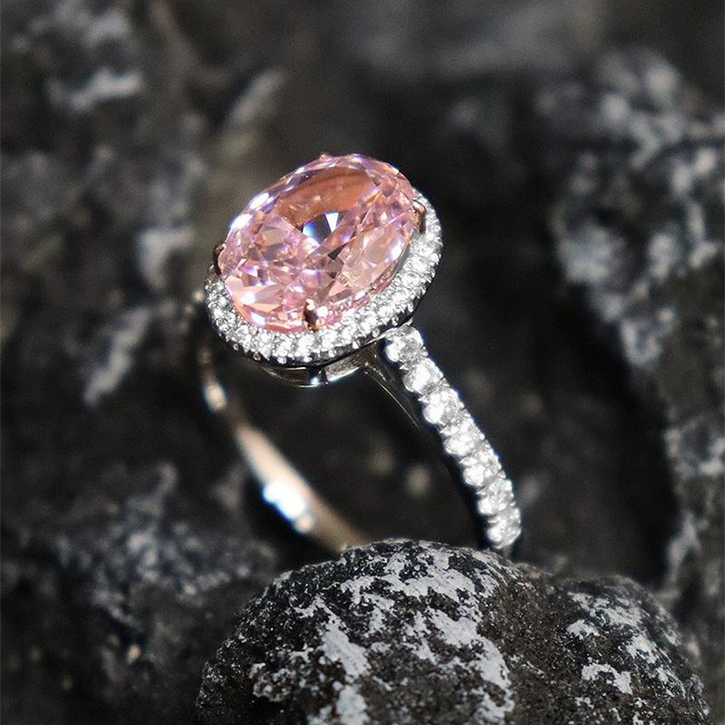 2.5Ct Oval Pink Gemstone Halo Ring Silver Band-Sterling Silver-lornajewelry