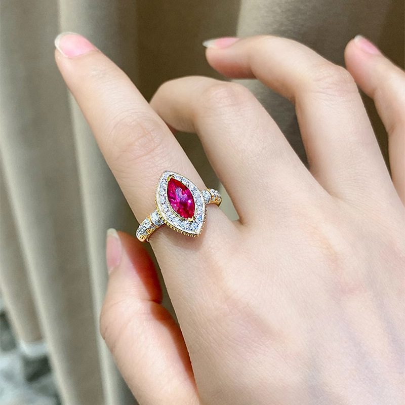 1Ct Luxury Red Marquise Stone Halo Ring Gold Band-Sterling Silver-lornajewelry